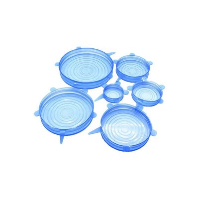 6pcs Silicone Stretch Lids Reusable Lids Fit Various Sizes Food Saving Covers for Cups Bowls Cans Translucent Blue 21*4*21cm
