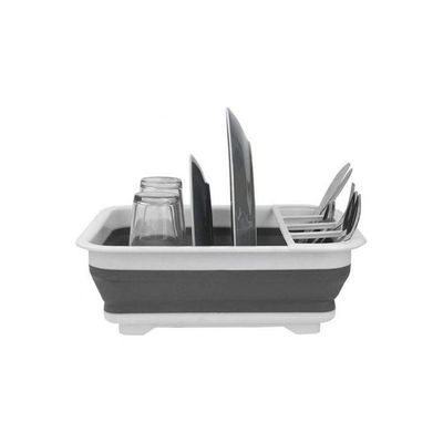 Easy Storage Collapsible Dish Rack And Drainer With Cutlery Holder Grey