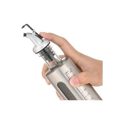 Olive Oil and Vinigar Dispenser with Lever Release Pourer Silver/Black