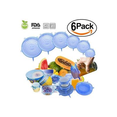 6 Pieces Reusable Kitchen Tools Bowl Cover Pan Lid -Premium Stretch Silicone Lids- Stretch Silicone Bowl Lid Blue