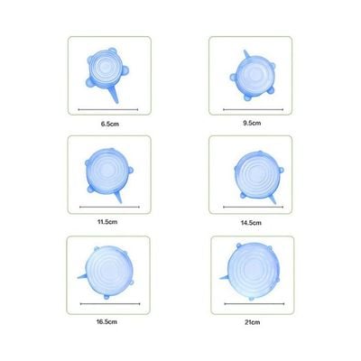 6-Piece Silicone Stretch Lid Translucent Blue 21x4x21cm