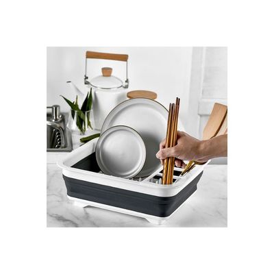 Collapsible Dish Rack Tray With Drainboard Black/White 36.0x32.0x4.5cm