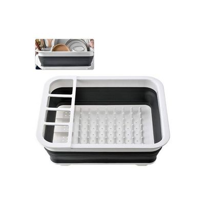 Collapsible Dish Rack Tray With Drainboard Black/White 36.0x32.0x4.5cm