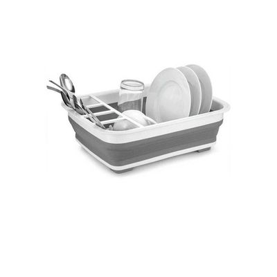 Easy Storage Collapsible Dish Rack And Drainer With Cutlery Holder Grey