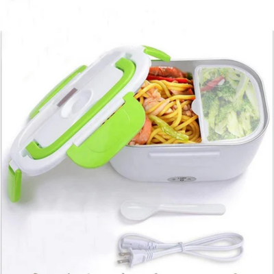 Portable Electric Heating Lunch Box With US Plug Green/White