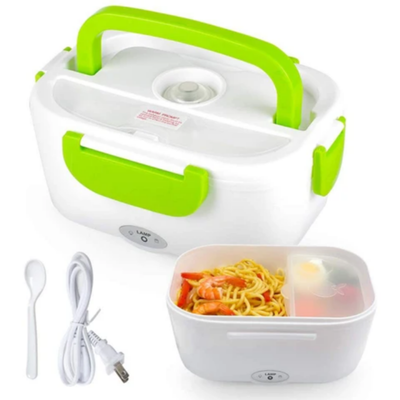 Portable Electric Heating Lunch Box With US Plug Green/White