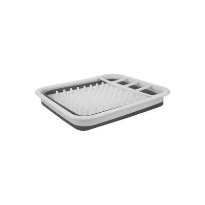 Collapsible Dish Rack Drainer With Cutlery Holder Grey