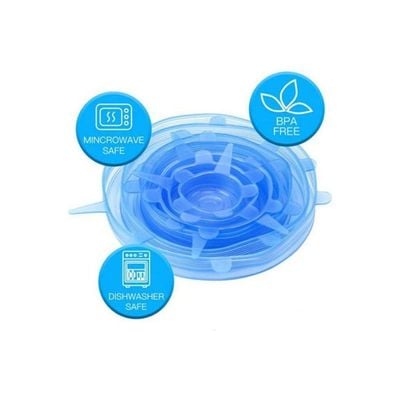 6 Pcs Reusable Silicone Stretch Lids Universal Lid Blue 6ounce