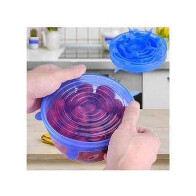 6 Pcs Reusable Silicone Stretch Lids Universal Lid Blue 6ounce