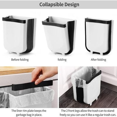 Portable Hanging Kitchen Trash Can White/Black 30x26x18cm