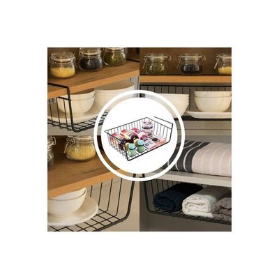 Under Shelf Storage Organizer Metal Basket Black 450g