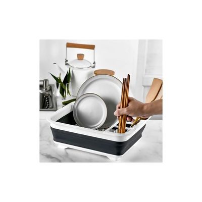 Collapsible Dish Drainer With Drainboard Grey/White 36x32x4.5centimeter
