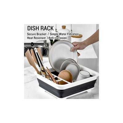 Collapsible Dish Drainer With Drainboard Grey/White 36x32x4.5centimeter