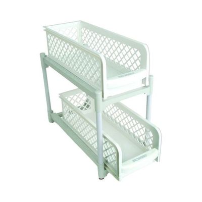 Portable 2-Tier Basket Drawer White 15x13x5.75inch