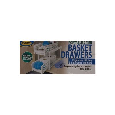 Portable 2-Tier Basket Drawer White 15x13x5.75inch