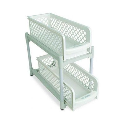 Portable 2 Tier Basket Drawer Kitchen And Bathroom Cabinets White