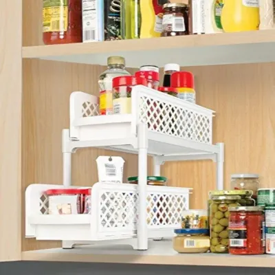 Portable 2 Tier Basket Drawer Kitchen And Bathroom Cabinets White