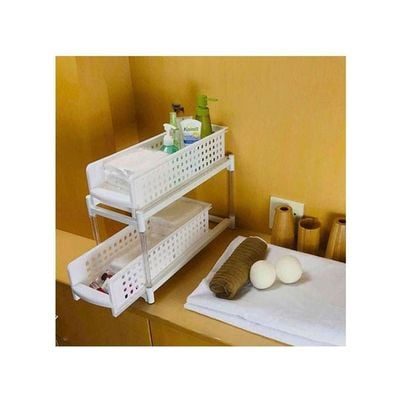 2 Tier Portable Basket Drawers Bathroom Kitchen Space Saving Storage Containers Multicolour