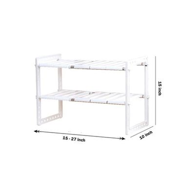 2-Tiers Expandable Kitchen Storage Rack White 15x10x27inch