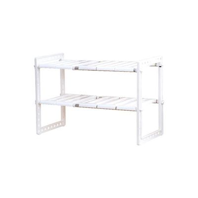 2-Tiers Expandable Kitchen Storage Rack White 15x10x27inch