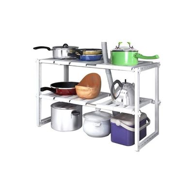 2-Tiers Expandable Kitchen Storage Rack White 15x10x27inch