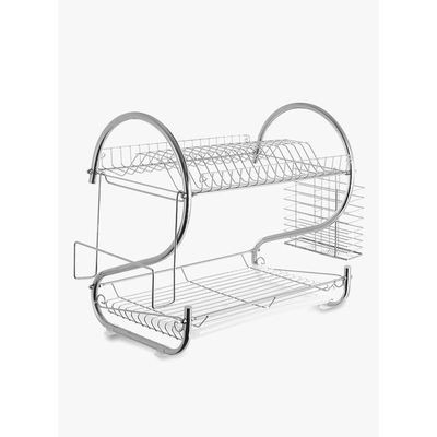 2-Tier Dish Rack With Drain Board Silver