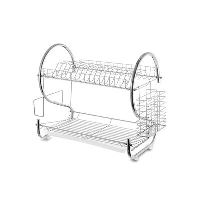 2-Tier Dish Rack With Drain Board Silver