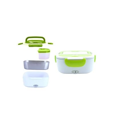 Portable Electric Heating Lunch Box With EU Plug Green/White