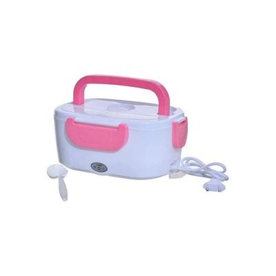 Electric Heater Grid Lunch Box With Plastic Spoon White-Pink 24*17*11cm