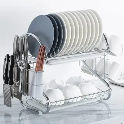 2-Tier Stainless Steel Dish Rack Silver