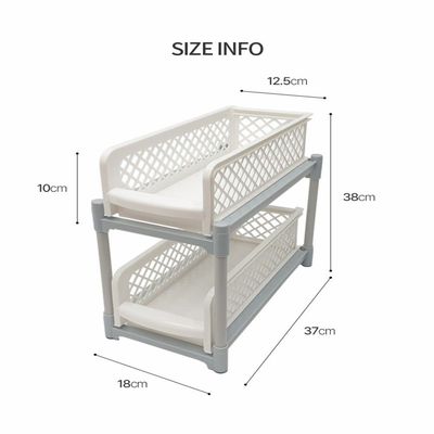 2-Tier Portable Basket Drawers Organizer Off White/Grey 2L