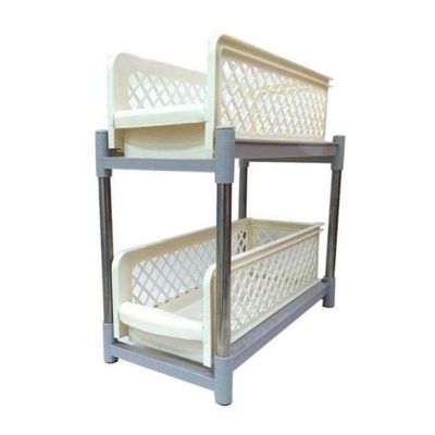 2-Tier Portable Basket Drawers Organizer Off White/Grey 2L