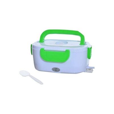 Electric Heater Grid Lunch Box With Plastic Spoon White-Green 24*17*11cm