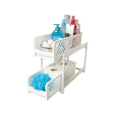 Portable 2 Tier Basket Drawers White 29.5cm