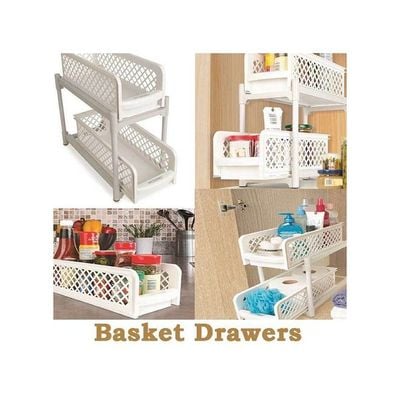 Portable 2 Tier Basket Drawers White 29.5cm