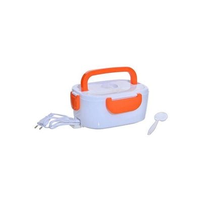 Electric Heater Grid Lunch Box With Plastic Spoon White-Orange 24*17*11cm