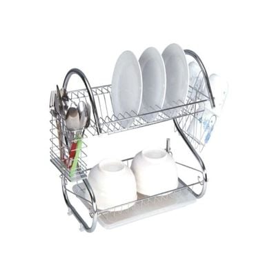 2-Layer Assembled Dish Rack Silver 50cm