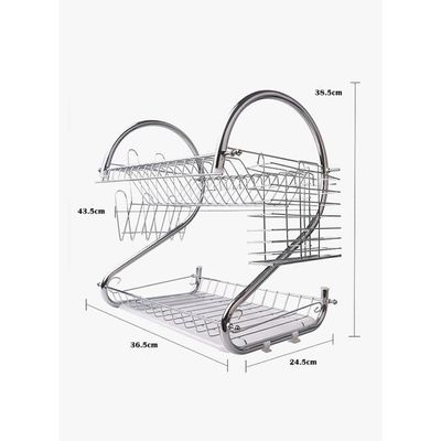 2-Tier Dish Drying Rack With Drain Board Silver/White