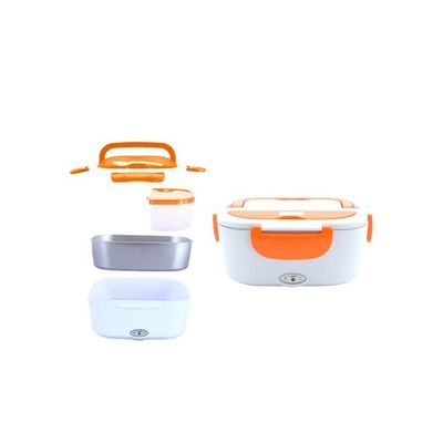 Portable Electric Heating Lunch Box With US Plug Orange/White
