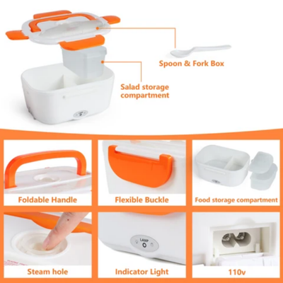 Multifunctional Portable Electric Heating Lunch Box Orange/White 9.37 x 6.69 x 4.25inch