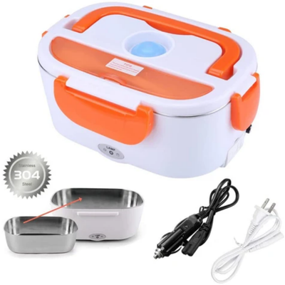Multifunctional Portable Electric Heating Lunch Box Orange/White 9.37 x 6.69 x 4.25inch