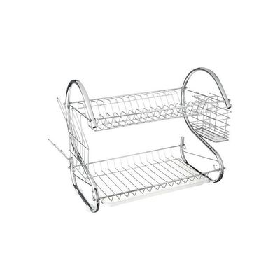 2 Tier Dish Draining Rack Silver 21x15.25x9.5inch