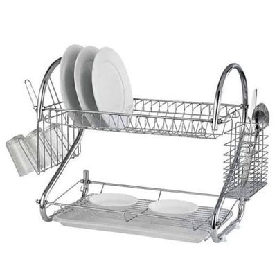 2 Tier Dish Draining Rack Silver 21x15.25x9.5inch