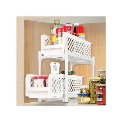 Portable 2 Tier Basket Drawer Kitchen And Bathroom Cabinets White