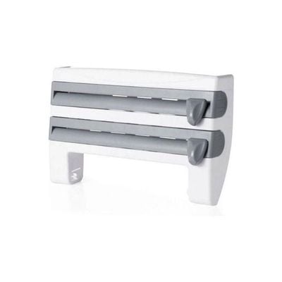 Mulifunction Kitchen Cling Film Sauce Bottle Storage Rack Wall Roll Paper Hanging Towel Holder Rack Paper Aluminium Foil Hook White-Grey