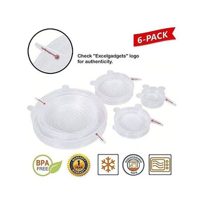 6 - Piece Fresh-keeping Silicone Stretchable Cover Transparent 250x250x30millimeter