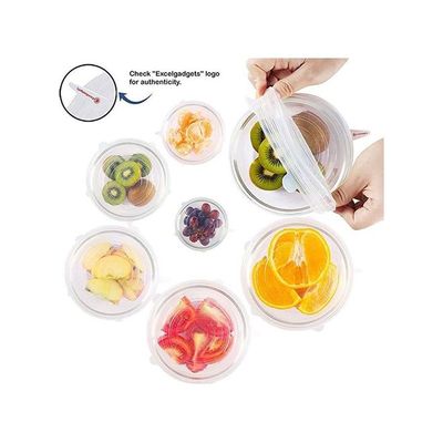 6 - Piece Fresh-keeping Silicone Stretchable Cover Transparent 250x250x30millimeter