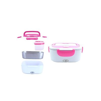 Portable Electric Heating Lunch Box White/Pink 230x160x100millimeter