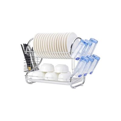 2 Layer Dish Drainer Rack Silver 35cm