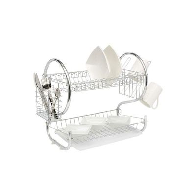 2 Layer Dish Drainer Rack Silver 35cm